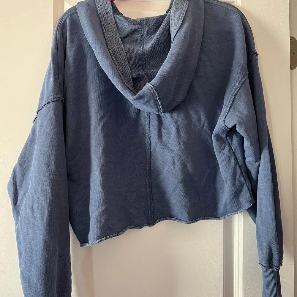 Aerie Blue Gray Cropped Hoodie with Polo Collar - Picture 3 of 4